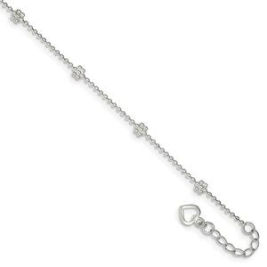 Sterling Silver Adjustable Flower Anklet, 10 Inch